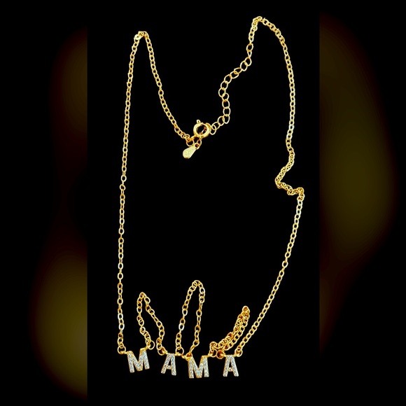 MAMA NECKLACE 14k on 925 STERLING SILVER CZ 16” ADJUSTABLE NIB - Picture 2 of 4